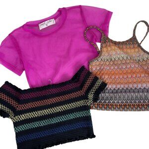 Set Of 3 Womens Crop Tops: L.A. Hearts Striped Emma/Sam Sheer Purple Multicolor